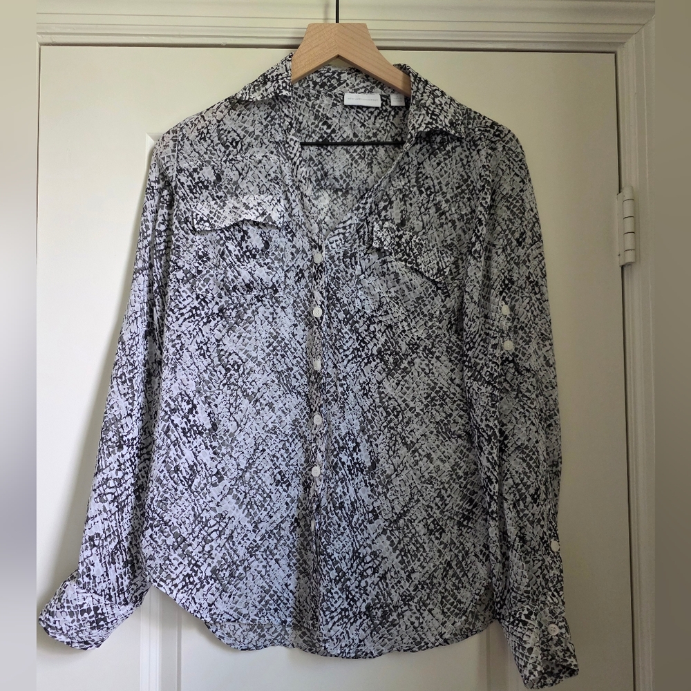 Snake Print Sheer Button Down Shirt